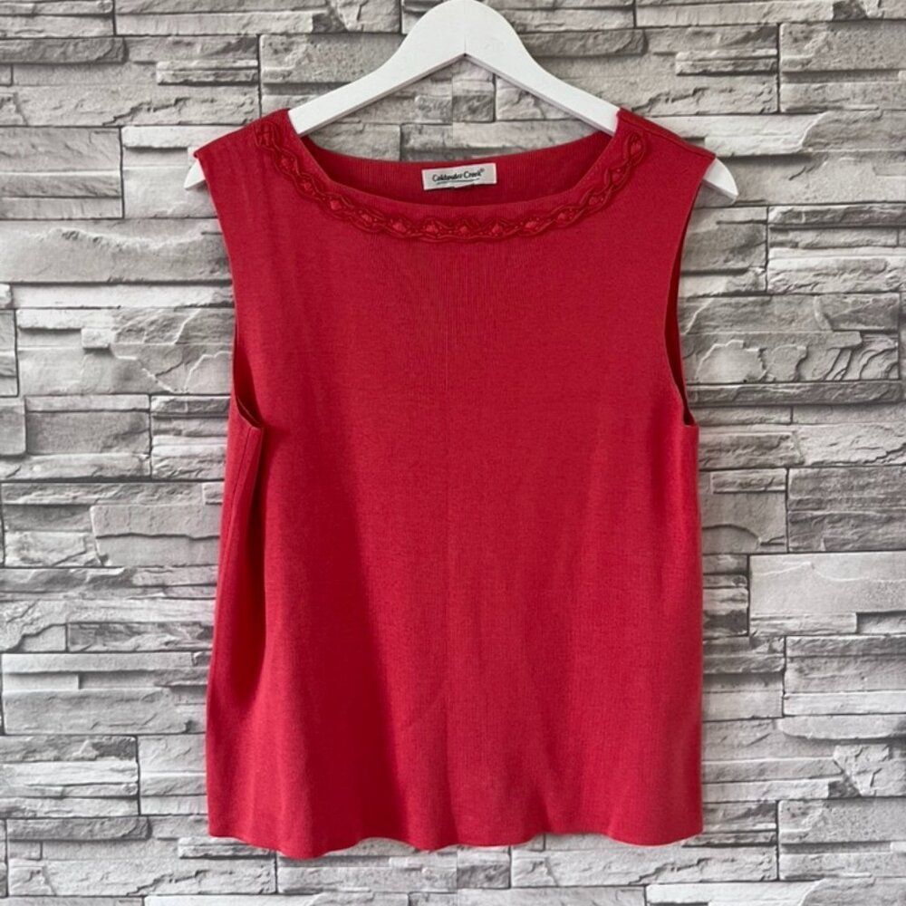 Coldwater Creek Women's Cap Sleeve Rose Embroidery Round Neck Formal Top L